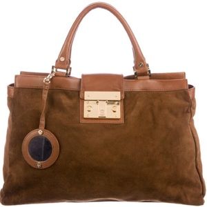 Tory Burch suede caramel push-lock tote